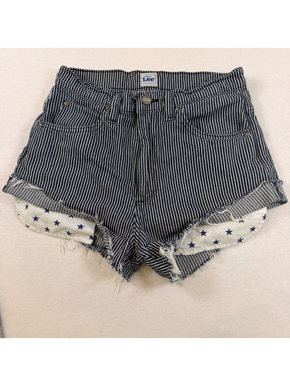 Kacey Lee Hickory Railroad Stripe Star Pocket Shorts 8
